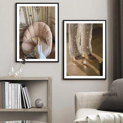 Fashion Lady Crystal High Heels Poster Canvas Painting and Prints Modern Girl Room Wall Art Pictures for Living Room Home Decor