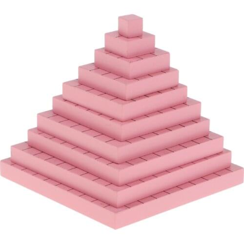 Montessori Mathematics Material Toy - Pink Wooden Cubic Tower Stacking Blocks 10pcs Set Early Education