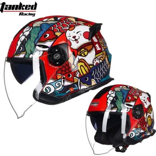 New Tanked Racing Men/women Half Face Motorcycle Helmet ectric bicycle helmets Double lens ABS motorbike helmet four seasons