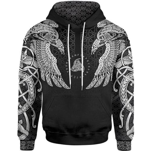 Mens Casual Hoodies Muninn Viking Tattoo 3D Print Man Harajuku Pullover Women Hood Sweatshirt Jacket Unisex Streetwear Coat 2
