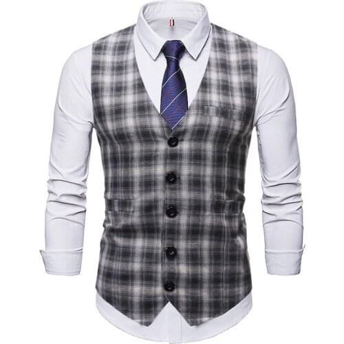 Man Fashion Suit Vest Male Plaid Suit Waistcoat Formal Business Wedding Slim Dress Vests Men Work Waistcoat