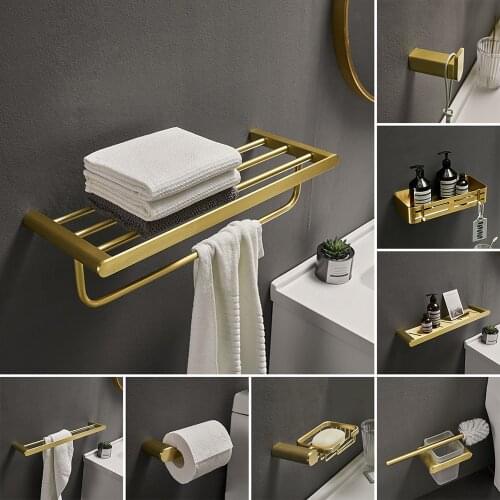 Bathroom Accessories Bath Hardware Set Brushed Gold Towel Rack Paper Holder Toilet Brush Holder Towel Bar Bath Shelf Robe Hooks