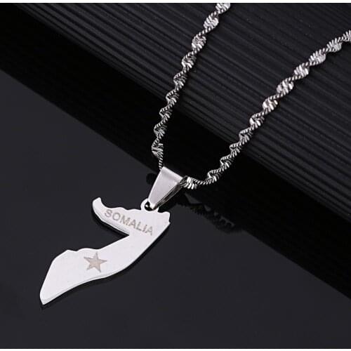 Stainless Steel Somalia Map Flag Pendant Necklace Silver Color Somalia Map Chain Jewelry