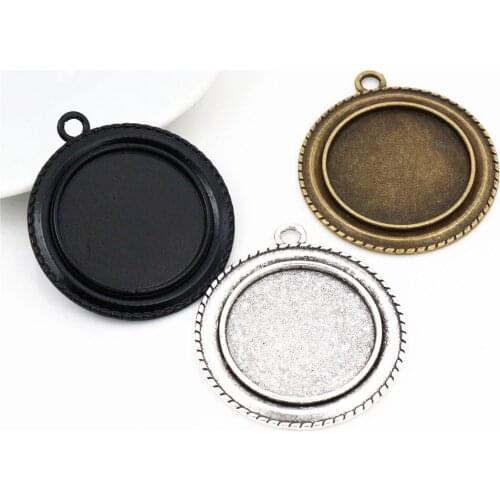 New Fashion 5pcs 25mm Inner Size Antique Silver Plated and Bronze and Black Vintage Style Cabochon Base Setting Charms Pendant
