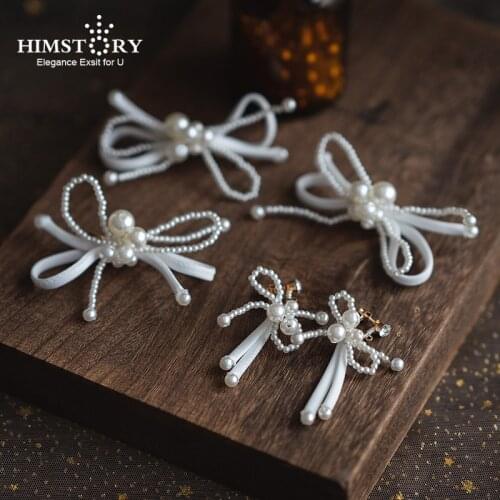 HIMSTORY Latest Handmade Pearl Wedding Hairpins Clips Bowknot Bridal Hair Jewelry Accessories Hair Decoration