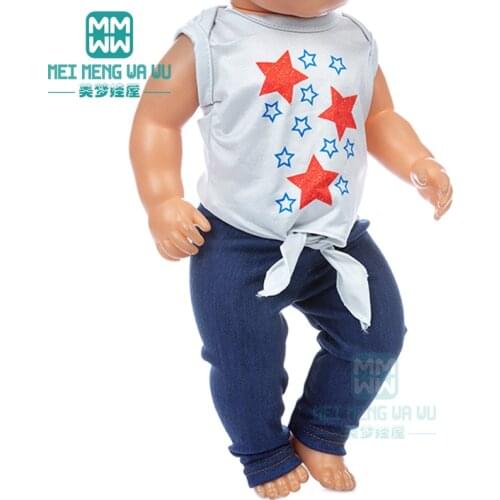 Clothes for doll fit 45cm American doll accessories Pentagram T-shirt + jeans