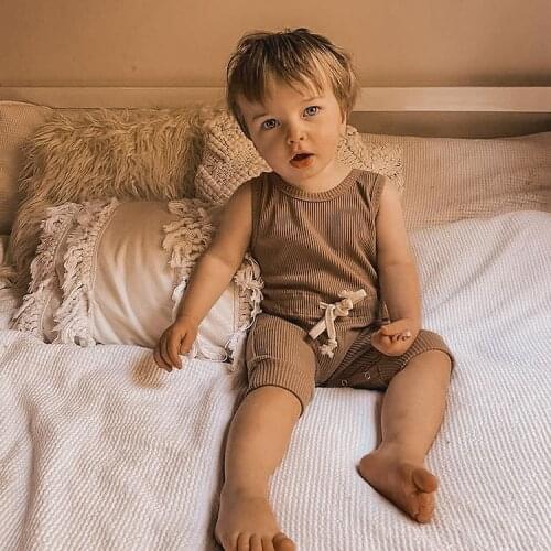 Baby Newborn Girls Boys Solid Ribbed Romper Sleeveless O Neck Summer Infant Toddler Rompers Jumpsuits Baby Clothing 0-18M