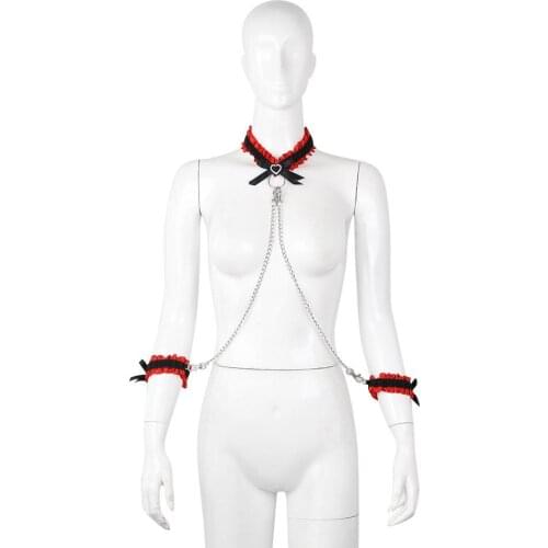 Bow Necklace Sexy Lace Handcuffs & Sex Cuffs Flirting Flirting Female Toys Adult Game Bondage Restraints Sex Belt Realistic Dick