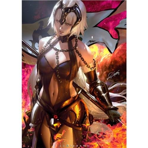 Print Canvas Flame warrior Sexy Girl Art Poster 40x60 50x70 60x90 Custom Painting Living Room Bedroom Hanging Picture