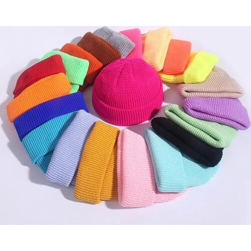 Beanies Women Mens Hat Fluorescent Color Short Paragraph Knitted Dome Skullcap Sports Leisure Balaclava Warm Winter Unisex