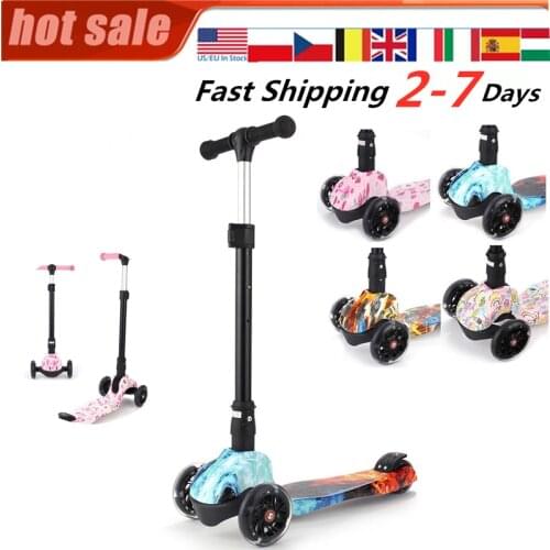 Girls Boys Adjustable Height Kick Scooter Flashing Wheels Wide Deck Rear Brake