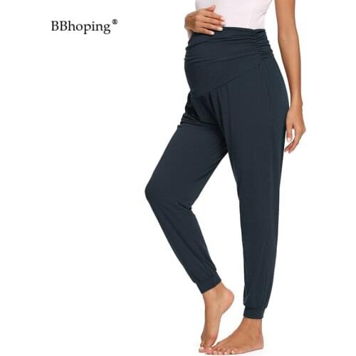 Maternity Sweatpants High Waist Side Ruched with Pockets Pregnancy Pants Stretchy Lounge Trousers Comfortable Loose Sweatpants