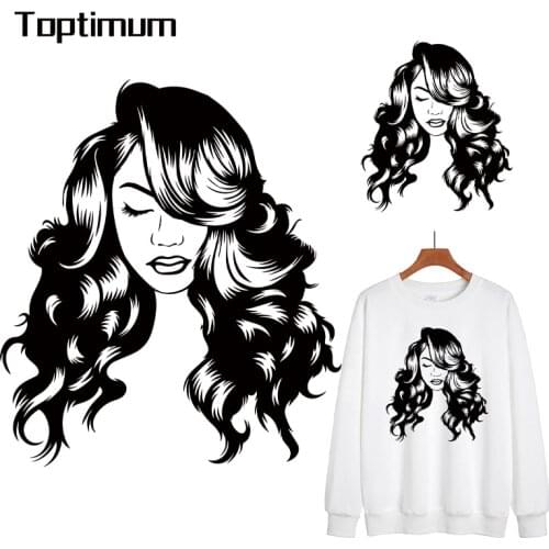 Long Hair Girl heat-sensitive patches iron on transfers for clothing stripes thermo stickers on clothes heat transfer stickers