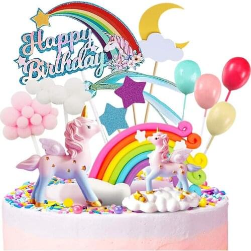 Unicorn cake topper, girl child birthday party cake decoration clouds, rainbow