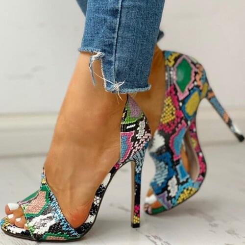 Women Party Female Office Pumps New Shoes Sexy High Heels Ladies Party Stiletto Multi Snake Printed Summer Sandals High Heels