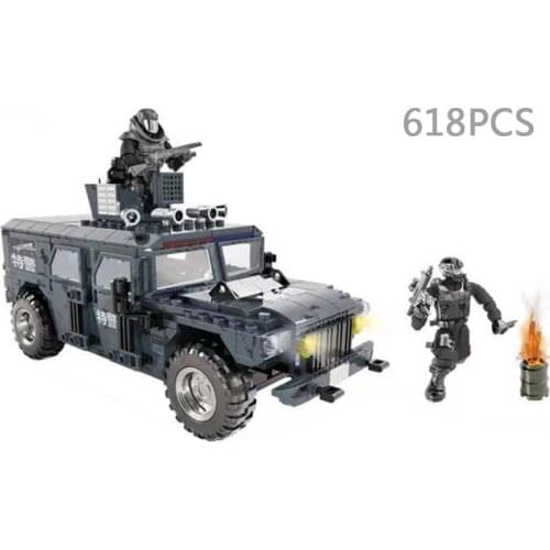 Military swat mega build block 1:36 scale action figures super police ford f550 Saber toothed tiger armored vehicle brick toy