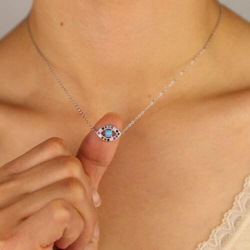 Cute Mini evil eye 41+5cm cross link Chain 925 Sterling Silver Temperament Personality Fashion Female Necklace