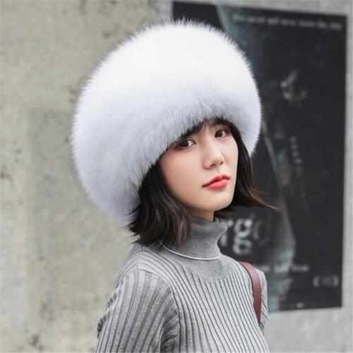 Female Male Winter Plus Size Thickening Fox Fur Hat Man Woman Warm Fox Raccoon Fur Dome Mongolian Hat Lady Fox Fur Hats