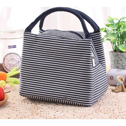 Women Portable Lunch Bag Fashion Stripe Insulated Cooler Bags Large Capacity Thermal Food Picnic Lunch Bags For Kids