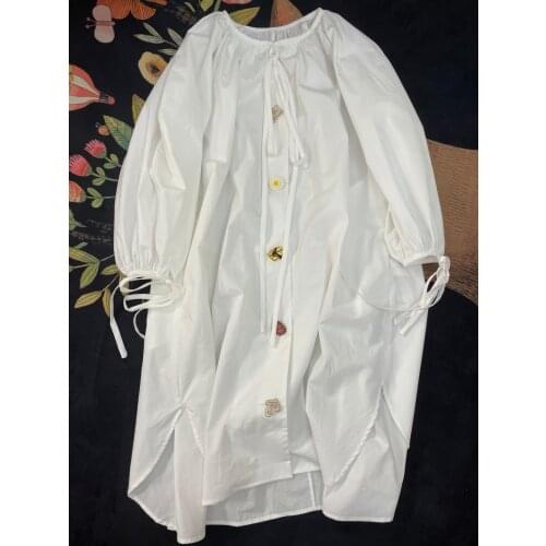 Summer High 2021SS Quality Women Fashion White Long Sleeve Loose Dress For Female Gdnz 5.24