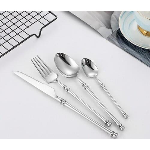Golden Cutlery set Round handle 304 stainless steel small waist knife fork spoon set steak tableware spoon four piece gift set