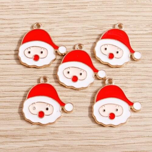 10pcs 20*20mm Cute Enamel Christmas Hat Charms for Making Pendants Necklaces Earrings Keychain Xmas Jewelry Findings Decorations