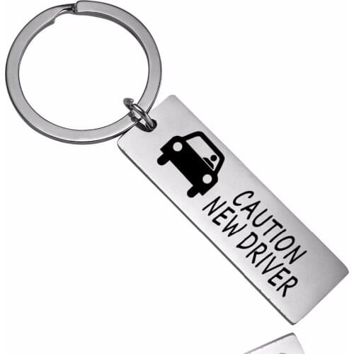 12PC/Lot Caution New Driver Keychain For Family Boyfriend Girlfriend Lovers Couple Gift Key Chains Rings Stainless Steel Keyring