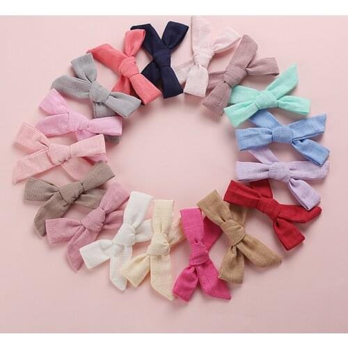 140 pcs/lot , Hand Tied Cotton Linen Hair Bow hair clips, School Girl Bow Hair Accessory
