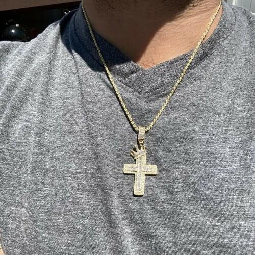 2021 Hip Hop Rock Crown Cross Pendants Bling CZ Stone Paved Iced Out Cubic Zirconia Necklaces For Men Women Rapper Jewelry Punk