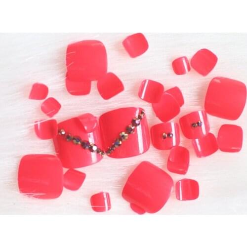 24pcs Luxury Fashion Crystal Diamond Full Rhinestone Fake Nails Sexy red