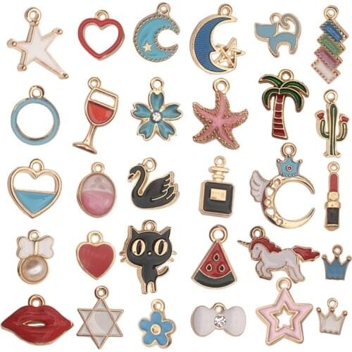 30pcs/lot Alloy Creative Star Moon Series Pendants Buttons Ornaments Jewelry Earrings Choker Brooch Hair DIY Jewelry Accessories