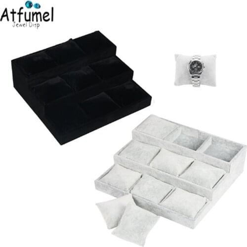 9 Slot Pillow Style Jewelry Watch Bracelet Display Tray Box Velvet 3 Tier Bracelet Bangle Storage Tray 9 Grid Watch Stand Holder