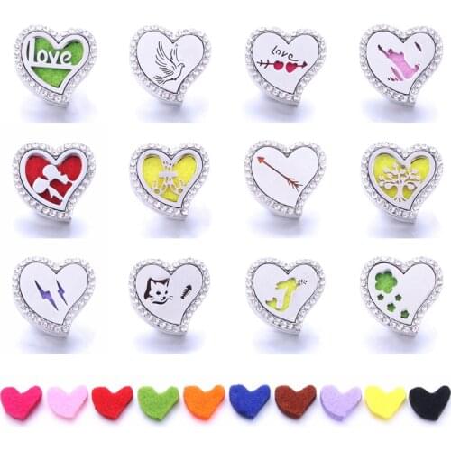 Heart Aroma Diffuser 18mm Snap Buttons Perfume Locket Magnetic Stainless Steel Essential Oil Diffuser Snap Bracelet Jewelry