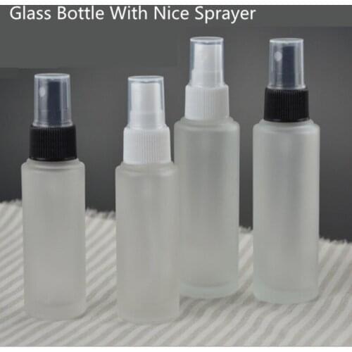 Free shipment 6pcs 30ml 50ml Clear Frosted Matt Glass Cosmetic Bottle With Sprayer Or Lotion Pump Perfume Refillable Bottle