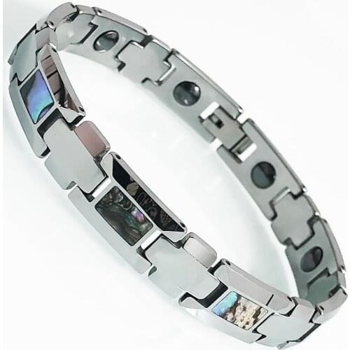 10MM Wide Tungsten Steel Heavy Metal Bracelets for Men Nature Shell Health Care Hematite Magnetic Therapy Bangles Mannen Armband