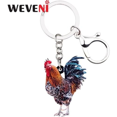 WEVENI Acrylic Floral Farm Chicken Rooster Key Chains Keychains Rings Bag Car Charms Anime Fowl Animal Jewelry For Women Girls