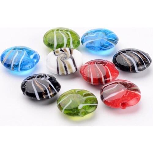 20pcs Mixed Color Flat Round Handmade Gold Sand Lampwork Beads for Jewelry Making Findings