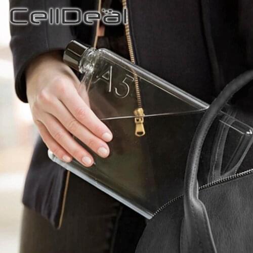 325ml / 420ml Notebook Water Bottle Creative Transparent Flat Cup Easy To Carry Art Beverage Flat Water Bottle Office School