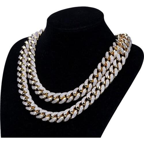 Full Rhinestone Iced Out Men Hip hop Bling Cuban Necklace Paved Rhinestones Chain Copper CZ Necklaces For Women Men Jewelry