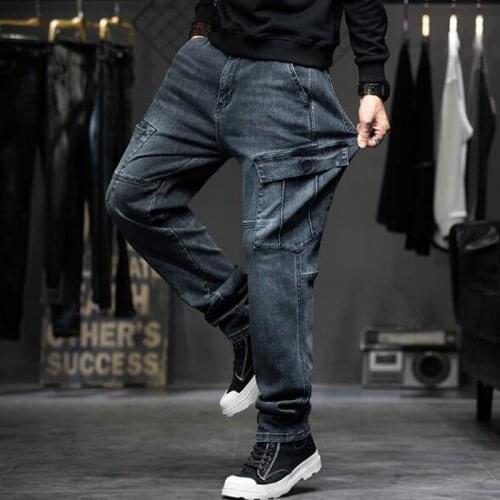 Men New 4 Season Harem Jeans Men Casual Loose Baggy Denim Pants Hip Hop Joggers Blue Trousers Man Clothing Plus Size 44