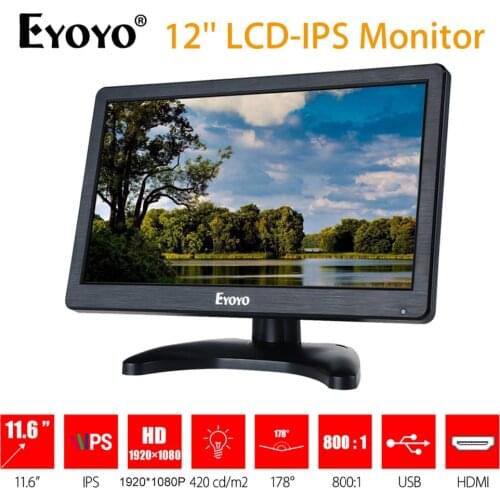 EYOYO EM12D 12 inch IPS LCD HD Video Audio Monitor 1920x1080 HDMI VGA BNC AV for PC Computer Camera DVD Security CCTV DVR
