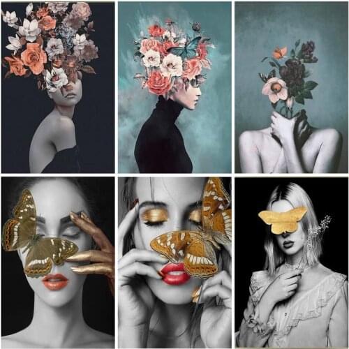 GATYZTORY Paint By Number Butterfly Girl HandPainted Painting DIY Pictures By Numbers Flower Portrait Kits Drawing On Canvas Hom