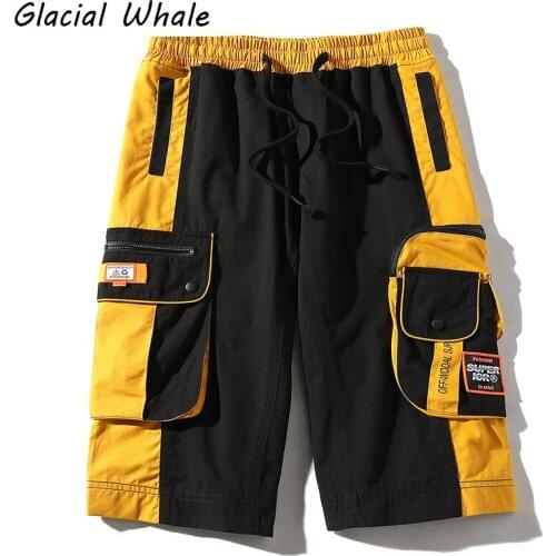 GlacialWhale Mens Cargo Pants Men 2021 Side Ribbon Joggers Hip Hop Japanese Streetwear Black Cropped Trousers Baggy Pants Men