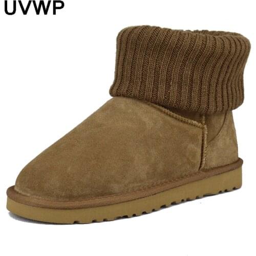 High Quality Classic 100% Genuine Cow Leather Snow Boots Women Boots Warm Winter Boots Fashion Boots Shoes Free shipping