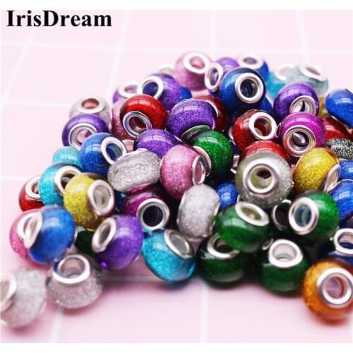 50 pcs lot Mari Gold Large Hole Round Loose Plastic Resin Beads Charms Fit Pandora Bracelet Bangle Chain Necklace DIY Jewelry
