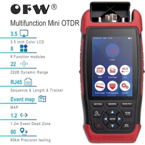 Mini OTDR Fiber Optic Reflectometer 1310/1550nm with 8 Functions VFL OPM OLS Event Map 22dB for 80km Fiber Cable Ethernet Tester