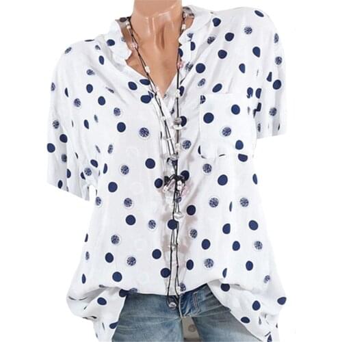 Fashion casual woman shirt loose polka dot printed shirt short sleeve woman top