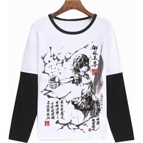 Fashion Toaru Kagaku no Railgun T shirt Misaka Mikoto Cosplay Long Sleeve T-Shirt Anime Tops Tee For Men Women T-shirt