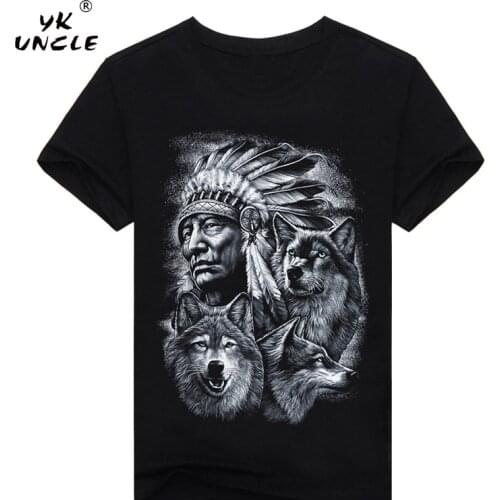 YK UNCLE Brand 2018 Fashion Indian Chief & Wolf Totem 3D Printed T shirt Cool Cotton Tee shirt Men Rock T shirt Plus Size M-XXXL