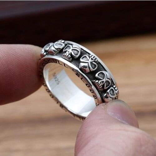 Punk Fashion Skull 925 Sterling Silver Ring Men Jewelry Wedding Ring Vintage jewelry Thai Silver hand spinner